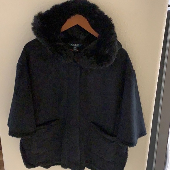 Ralph Lauren Suede & Soft Faux Fur Pancho Sz. M - Picture 1 of 5